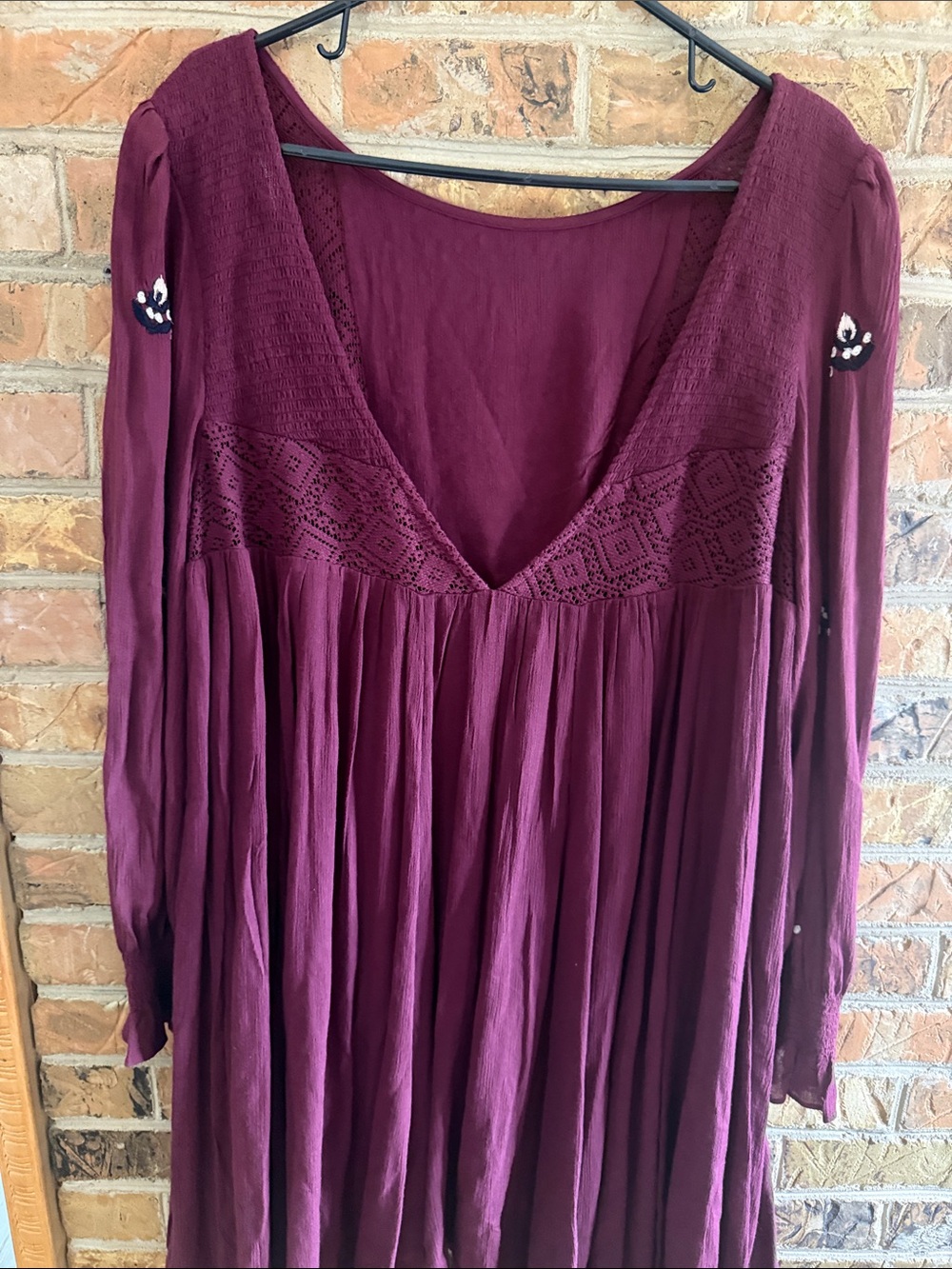 Free People Plum Boho Embroidered Peasant Top - Picture 3 of 4